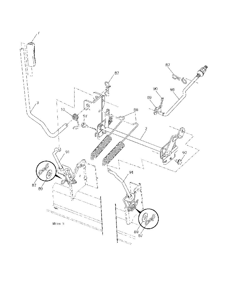 Mower Lift / Deck Lift Diagram and Parts List for GTH260TWIN (96041004501)(2007-10) Husqvarna Lawn Tractor