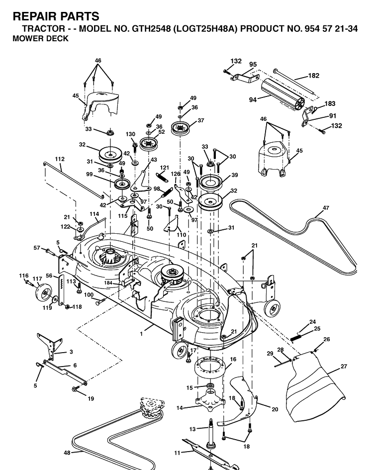 Mower Deck / Cutting Deck Diagram and Parts List for GTH2548-LOGT25H48A 2003-12 Husqvarna Lawn Tractor