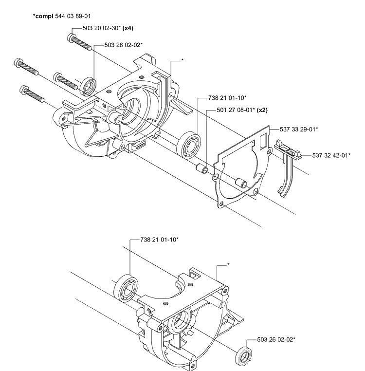 Crankcase Diagram and Parts List for 333RX 2005-06 Husqvarna Trimmer