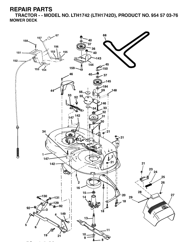 Mower Deck / Cutting Deck Diagram and Parts List for LTH1742-LTH1742D 2003-05 Husqvarna Lawn Tractor