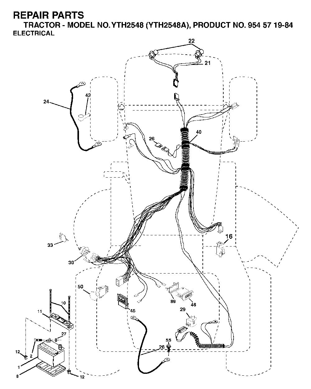 Electrical Diagram and Parts List for YTH2548A954571984 2004-06 Husqvarna Lawn Tractor