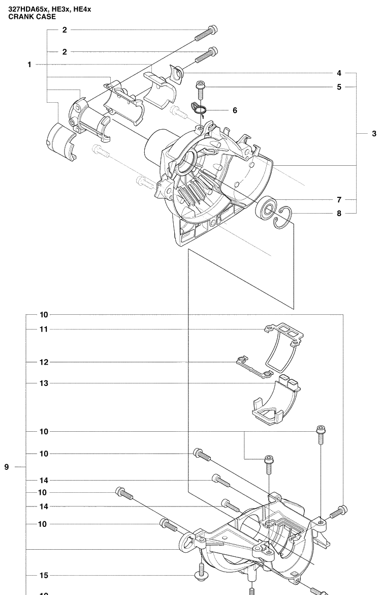 Crank Case Diagram and Parts List for 327HE4X-SERIES (966976501)(2009-04) Husqvarna Hedge Trimmer