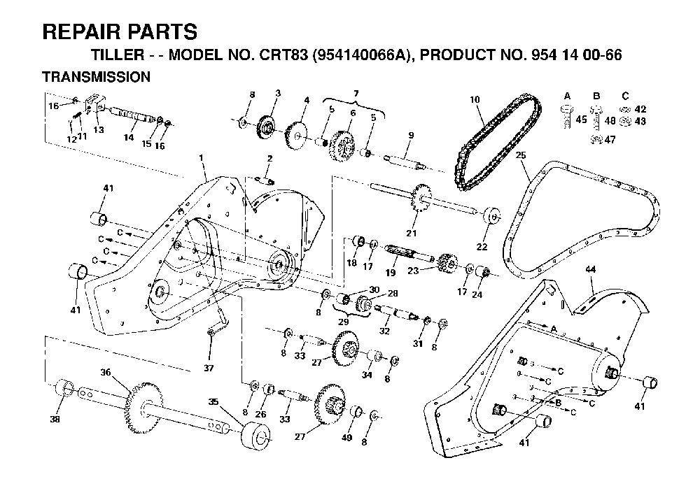 Transmission Diagram and Parts List for CRT83 (954140066A)(1998-02) Husqvarna Tiller