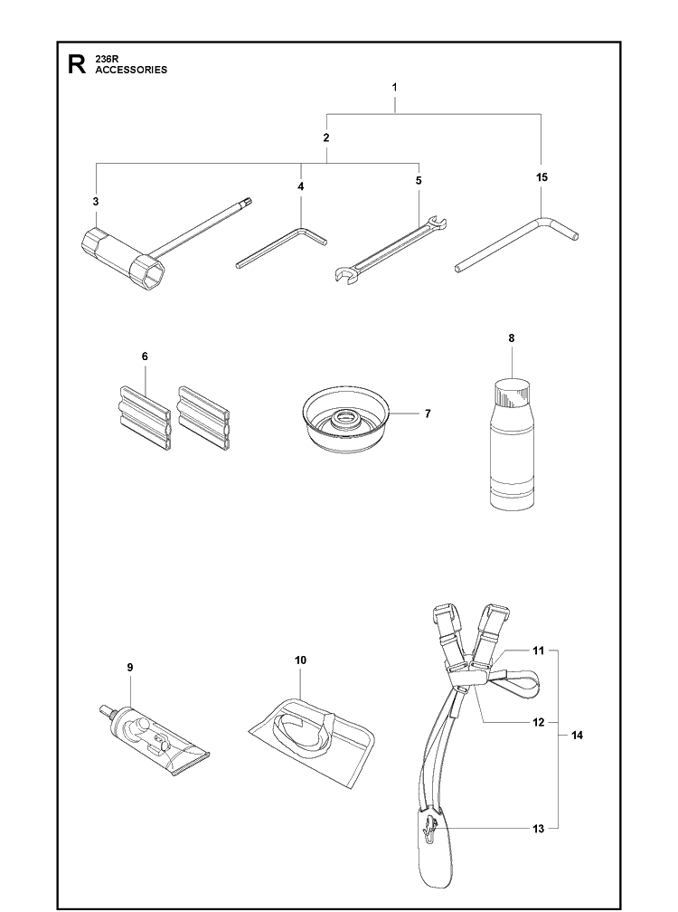 Accessories 4 Diagram and Parts List for 236R  Husqvarna Brush Cutter