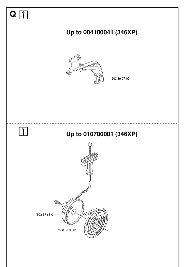 Service Updates Diagram and Parts List for 346XP 20070500001-20071300000 Husqvarna Chainsaw