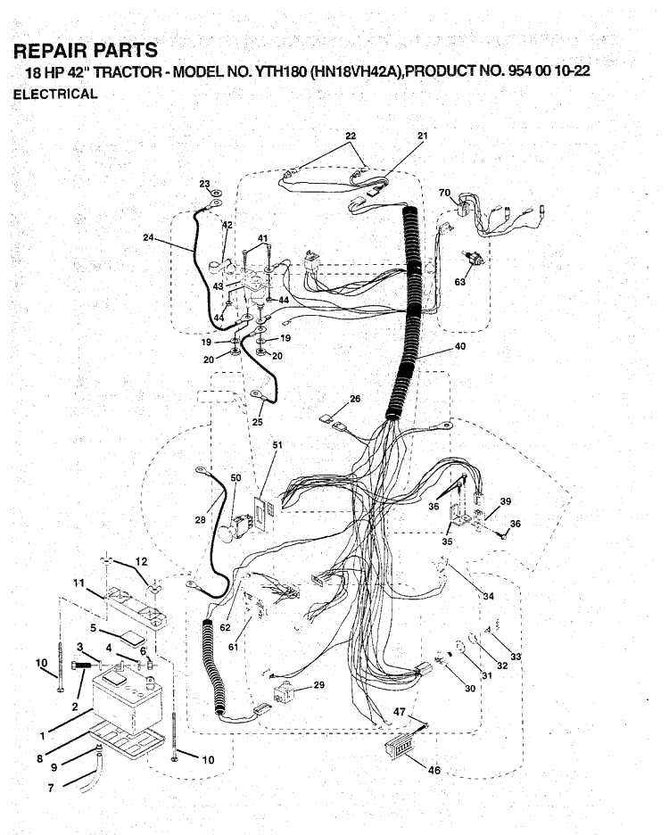 Electrical Diagram and Parts List for YTH180 (954001022)(1994-03) Husqvarna Lawn Tractor