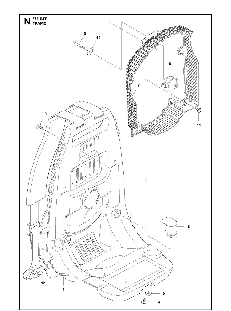 Frame Diagram and Parts List for 578BTF 20143600001-20183500000 Husqvarna Leaf Blower / Vacuum