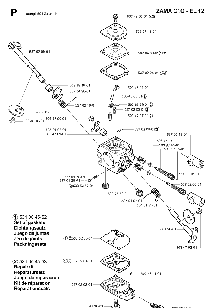 Carburetor Details Diagram and Parts List for 326P 20013500001-20021799999 Husqvarna Pole Saw