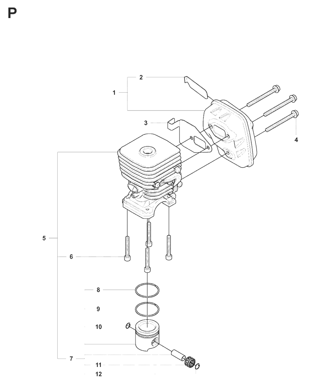 Cylinder, Piston And Muffler Diagram and Parts List for 327LX 20080900001 - 20090100000 Husqvarna Trimmer