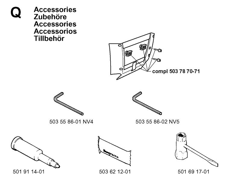 Accessories Diagram and Parts List for 365 19963500001-19974900000 Husqvarna Chainsaw