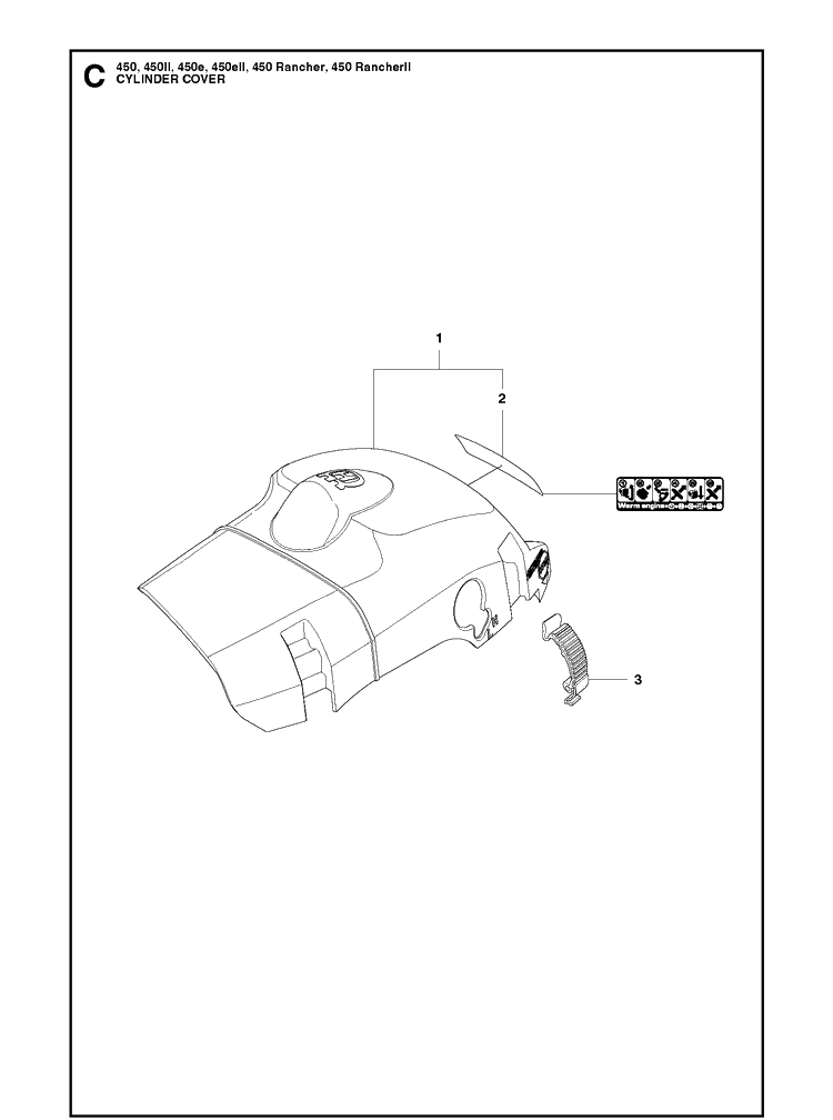 Cylinder Cover Diagram and Parts List for 450 450II-450E-450EII-450 RANCHER-450 RANCHERII Husqvarna Chainsaw