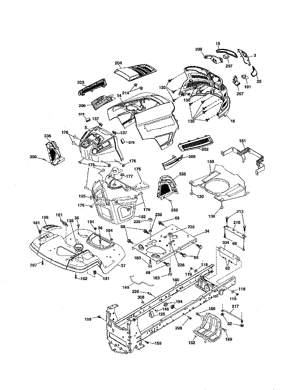 Chassis Diagram and Parts List for 917243820  Husqvarna Lawn Tractor