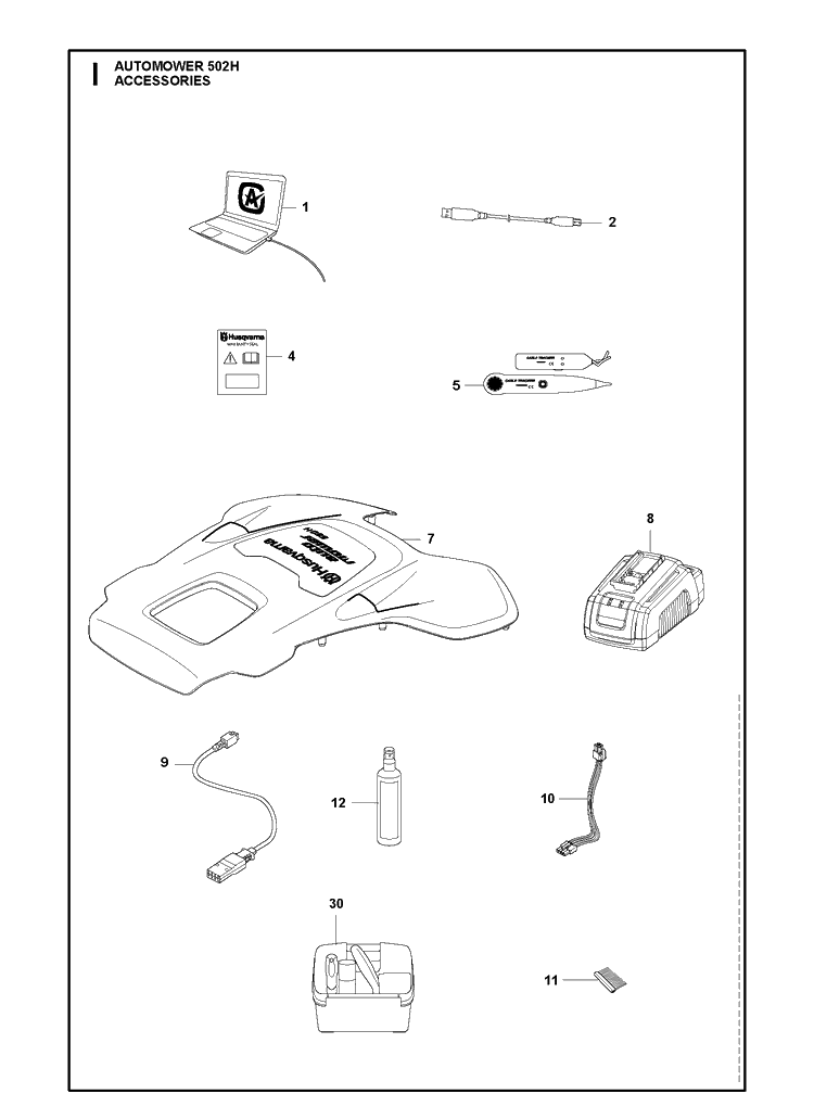 Accessories Diagram and Parts List for 502H 2021-01 Husqvarna Lawn Mower