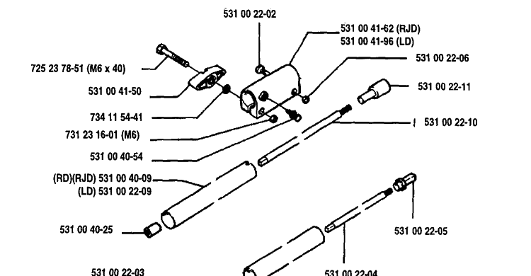 Tube Assembly Diagram and Parts List for 125L 1993-04 Husqvarna Trimmer