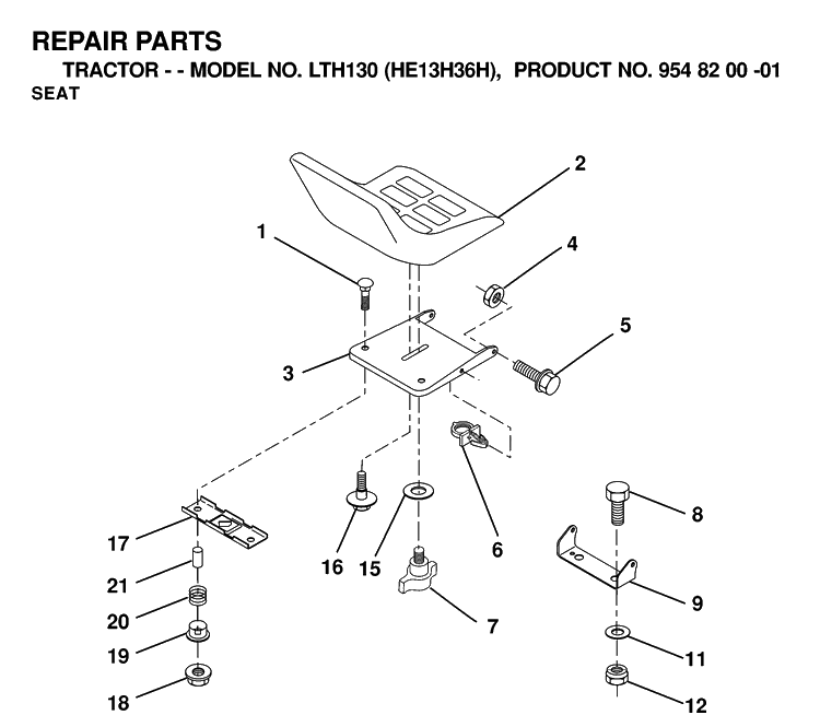 Seat 2 Diagram and Parts List for LTH130 (HE13H36H)(2000-02) Husqvarna Lawn Tractor