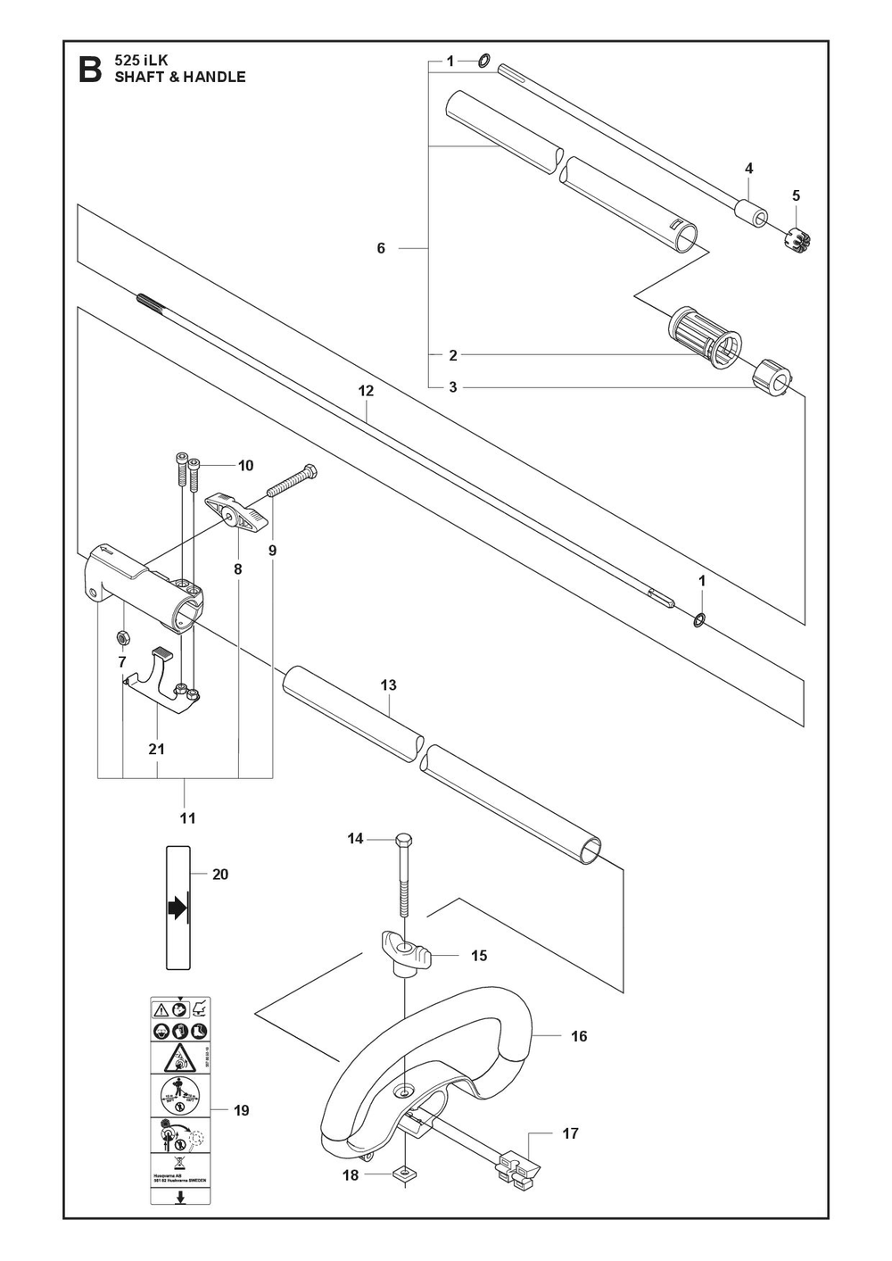 Shaft And Handle Diagram and Parts List for 525ILK  Husqvarna Trimmer