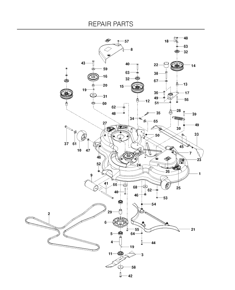 48 Inch/122cm Cutting Deck Diagram and Parts List for 966659901 2012-01 Husqvarna Lawn Mower