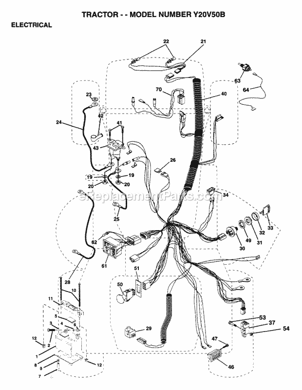 Electrical Diagram and Parts List for Y20V50B 1995 Husqvarna Lawn Tractor