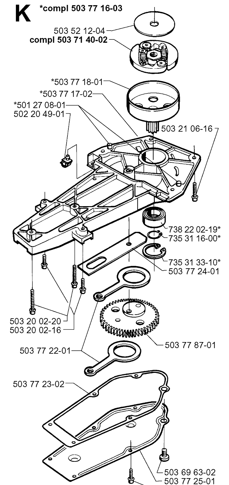 Gear Housing Diagram and Parts List for 225H75 19970500001-19980900000 Husqvarna Hedge Trimmer