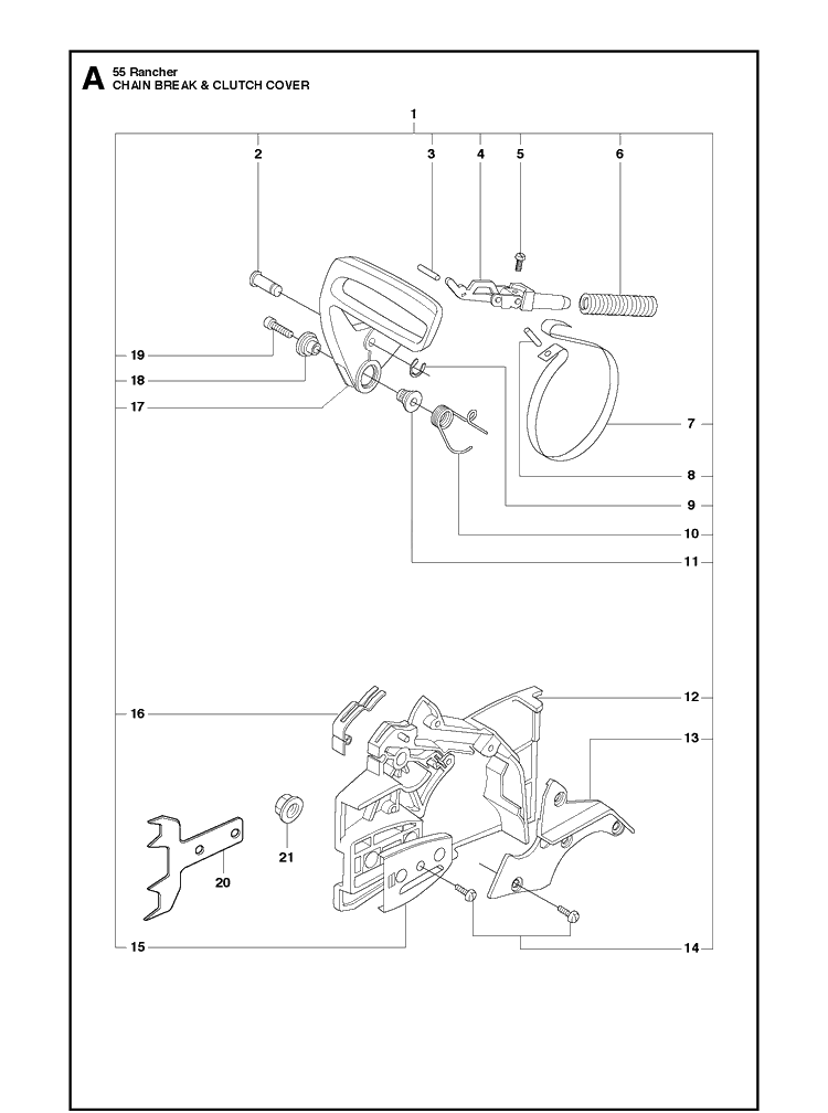 Chain Brake And Clutch Cover Diagram and Parts List for 55 (RANCHER)(20101400001-Current) Husqvarna Chainsaw