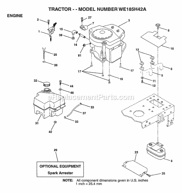 Engine Diagram and Parts List for WE185H42A 1997 Husqvarna Lawn Tractor