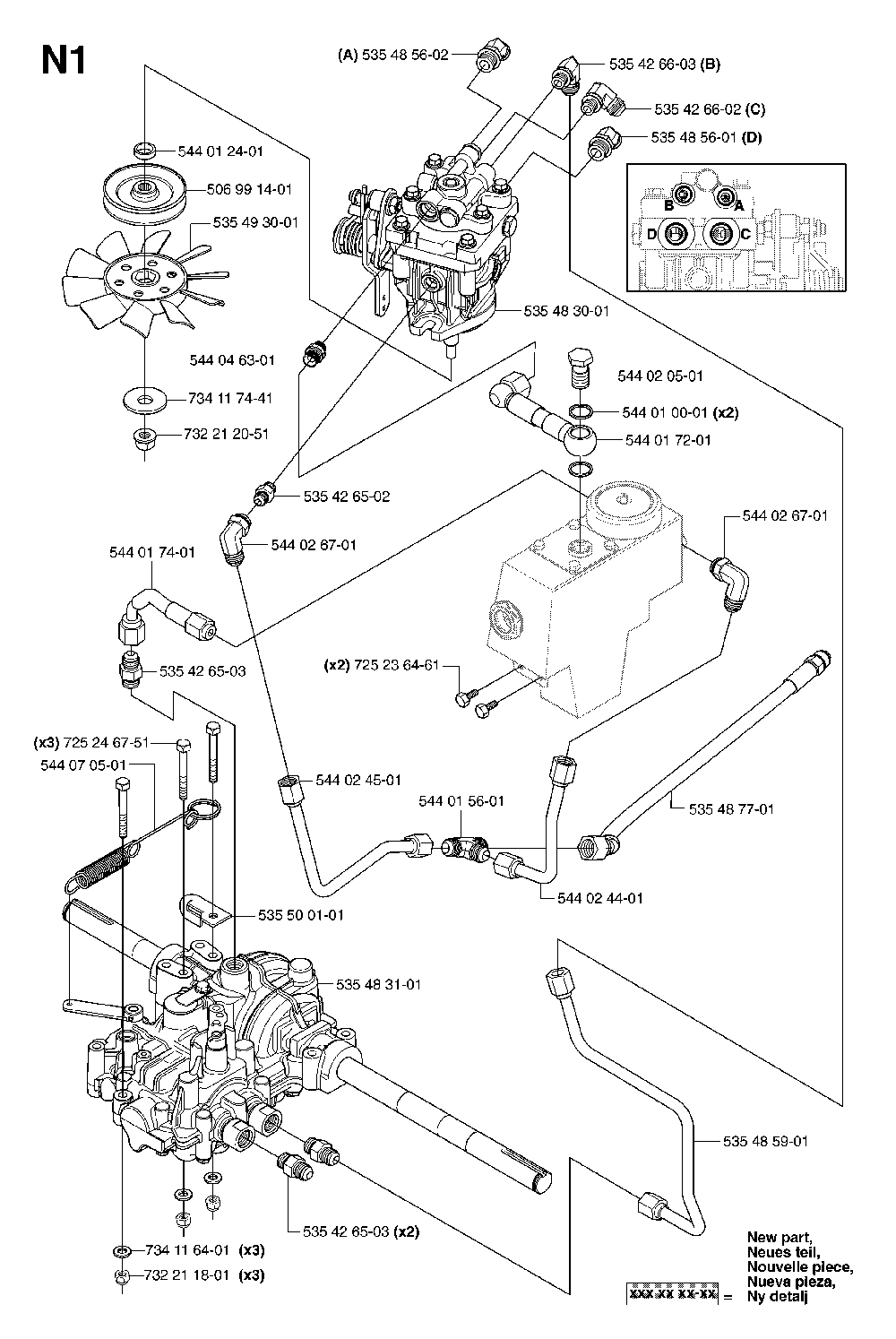 Transmission Diagram and Parts List for RIDERPRO18AWD (953536601)(2005-03) Husqvarna Lawn Tractor