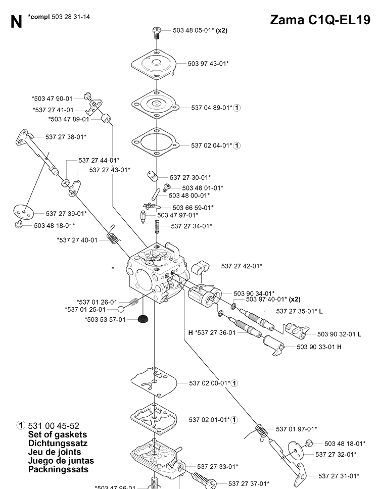 Carburetor Details Diagram and Parts List for 338XPT 20034400001-20051000000 Husqvarna Chainsaw