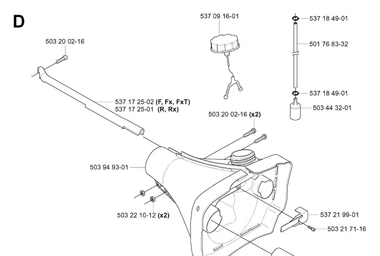 Fuel Tank Diagram and Parts List for 343F 20043100001-20064000000 Husqvarna Brush Cutter