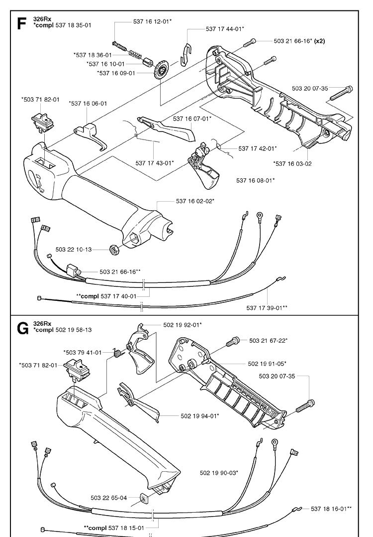 Throttle Controls Diagram and Parts List for 326RX 20023100001-20041000000 Husqvarna Brush Cutter