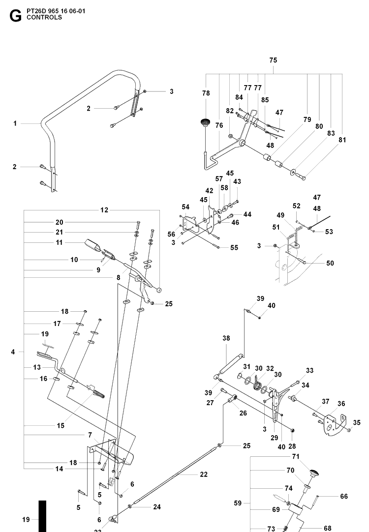 Controls Diagram and Parts List for PT26D (965160601)(2008-02) Husqvarna Lawn Mower