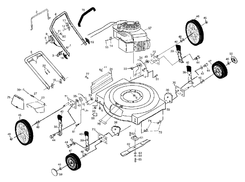 General Assembly Diagram and Parts List for 6022SH (954222695-B)(2001-10) Husqvarna Lawn Mower