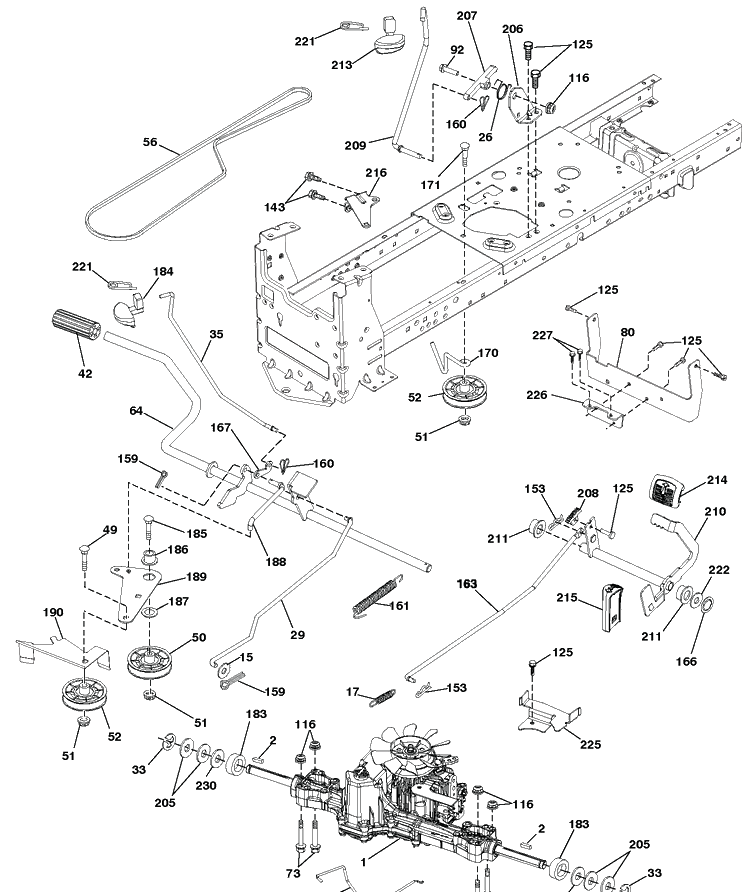 Drive Diagram and Parts List for YTH22V46 (96045004800)(2013-09) Husqvarna Lawn Tractor