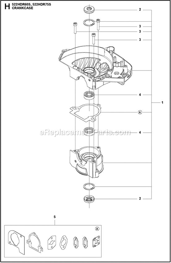 Crankcase Diagram and Parts List for 522HDR75S  Husqvarna Trimmer