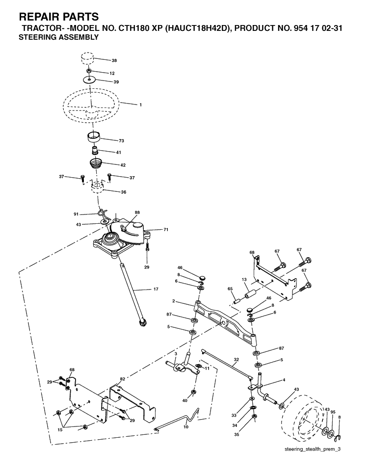 Steering Diagram and Parts List for CTH180XP (HAUCT18H42D)(2004-09) Husqvarna Lawn Tractor
