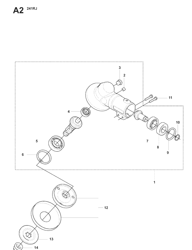 Bevel Gear Diagram and Parts List for 241RJ  Husqvarna Brush Cutter