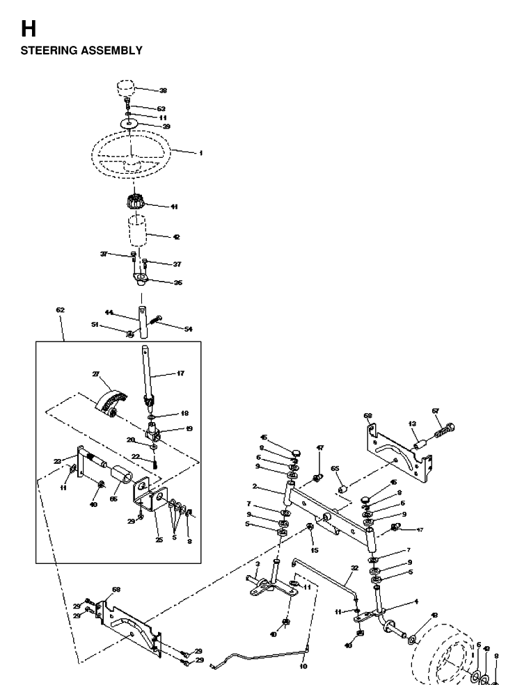 Steering Diagram and Parts List for YTH160 1998-02 Husqvarna Lawn Tractor