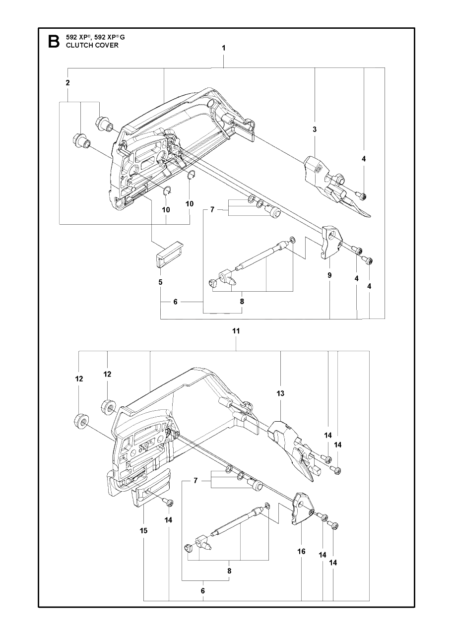 Clutch Cover Diagram and Parts List for 592XP-XPG  Husqvarna Chainsaw