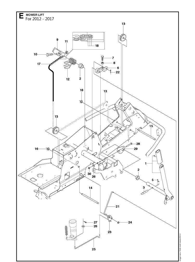 Mower Lift / Deck Lift Diagram and Parts List for R316T  Husqvarna Lawn Mower