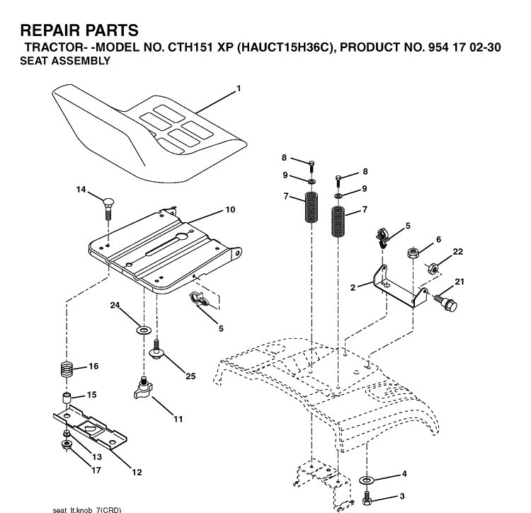Seat Diagram and Parts List for CTH151XP (HAUCT15H36C)(2004-09) Husqvarna Lawn Tractor