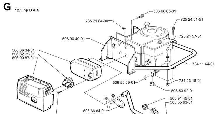 Engine Diagram and Parts List for RIDER850HST 1997-03 Husqvarna Lawn Mower