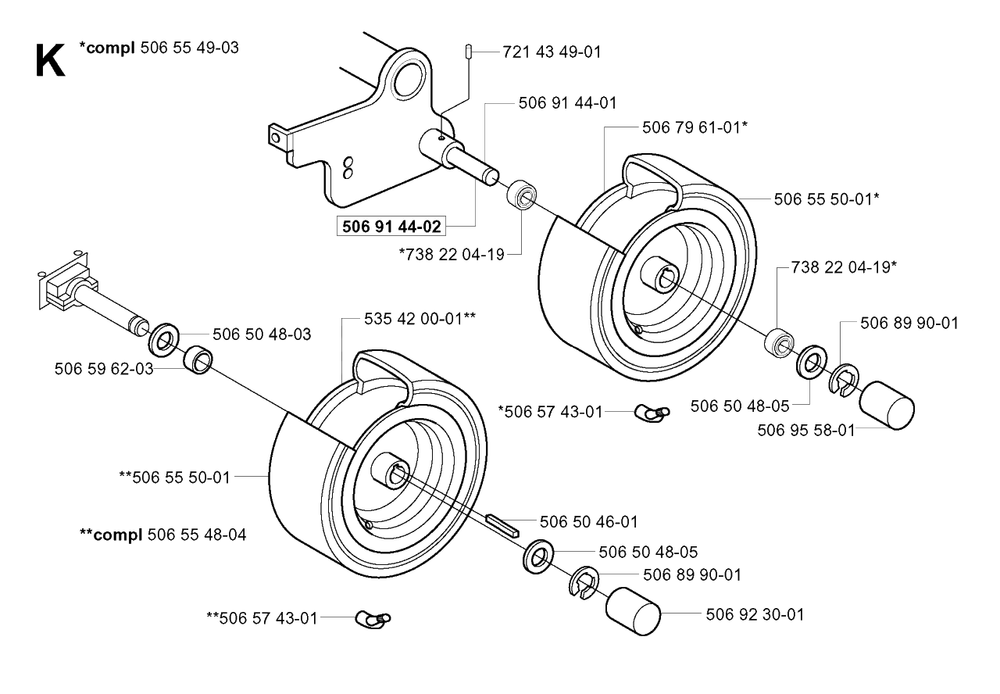 Wheels And Tires Diagram and Parts List for R16 2003-01 Husqvarna Lawn Tractor