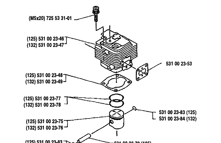 Piston/Cylinder Diagram and Parts List for 132RB 1991-11 Husqvarna Brush Cutter