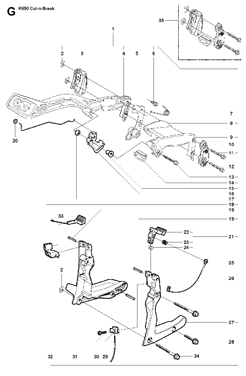 Handle And Controls Diagram and Parts List for K650CUT-N-BREAK 2008-11 Husqvarna Circular Saw
