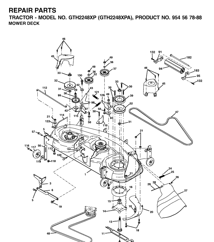Mower Deck / Cutting Deck Diagram and Parts List for GTH2248XP-GTH2248XPA 2002-01 Husqvarna Lawn Tractor