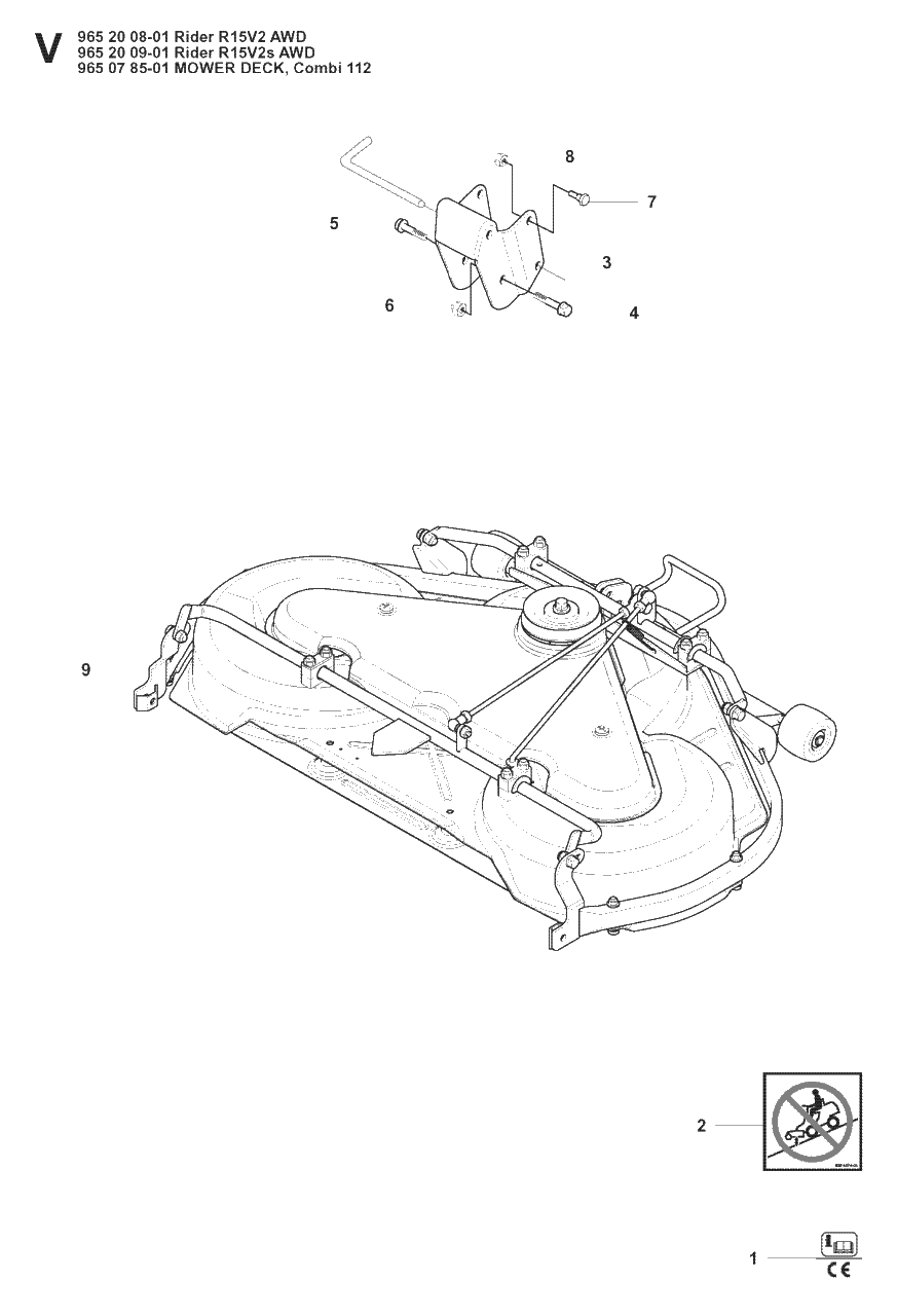 44-Inch/112cm Cutting Deck Diagram and Parts List for R15-V2AWD (965200901)(2008-01) Husqvarna Lawn Tractor