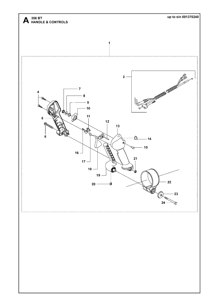 Handle And Controls Diagram and Parts List for 356BT  Husqvarna Leaf Blower / Vacuum