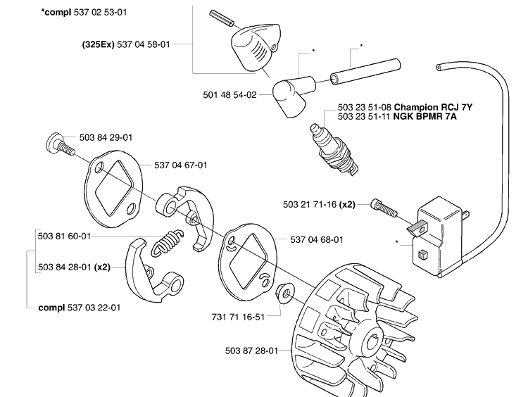 Ignition / Flywheel / Clutch Diagram and Parts List for 323E 2006-04 Husqvarna Edger