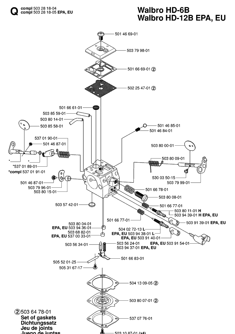 Carburetor Diagram and Parts List for 362XP 20070100001-Current Husqvarna Chainsaw