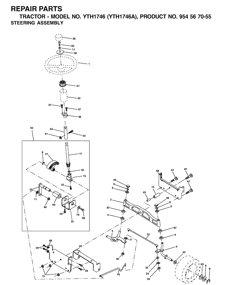 Steering Diagram and Parts List for YTH1746 (954567055)(2000-11) Husqvarna Lawn Tractor