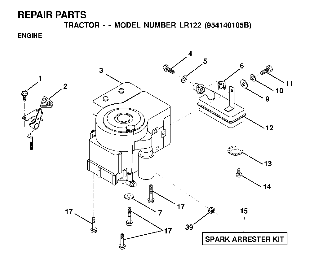 Engine Diagram and Parts List for LR122 (954140105B)(2000-01) Husqvarna Lawn Tractor